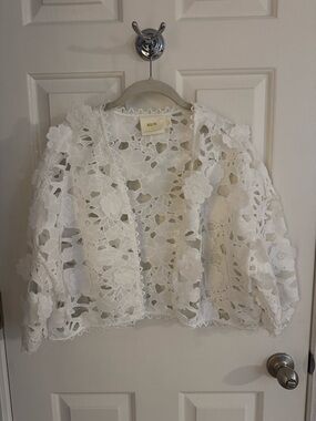Anthropologie Maeve White Crochet Floral Lace Cardigan